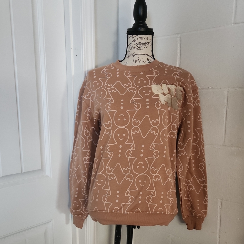 NWT Gingerbread Man 'Bite Me' Sweatshirt By Wound Up XXS